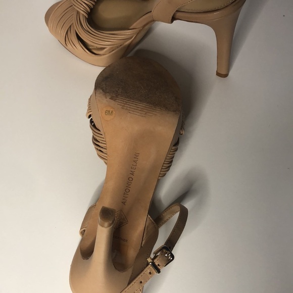 Antonio Melani Knotted Strap High Heels Genuine Leather Size 6 Nude - Picture 5 of 7